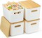 4 Pack Bamboo Lid Storage Bins - Stackable Plastic Containers for Organizing Desktop